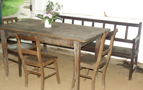 table, chairs and bench