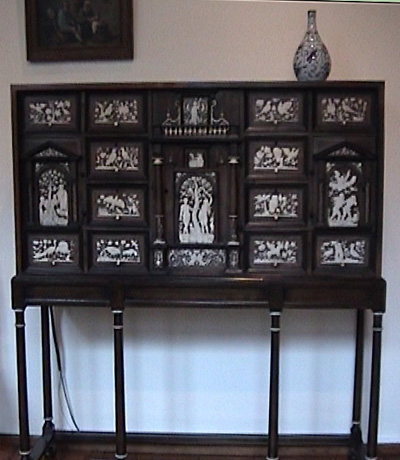 Furniture: Flemish style cabinet with ivory figures